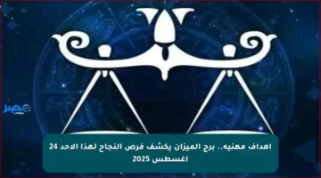 أهداف مهنية.. برج الميزان يكشف فرص النجاح لهذا الأحد 24 أغسطس 2025